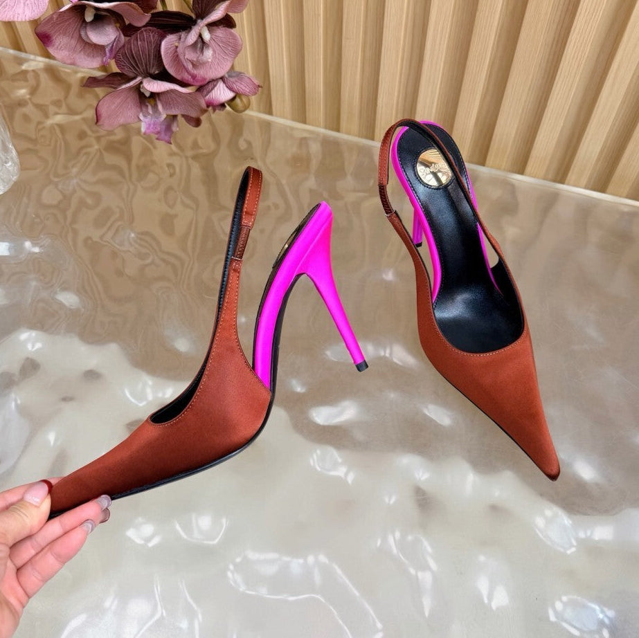 Saint Laurent Scarpin Slingback Deroche  Dark Ruggine & Fuchsia em  Crepe de Cetim