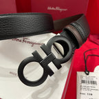 Cinto Ferragamo Double Gancini Belt Black Matte.