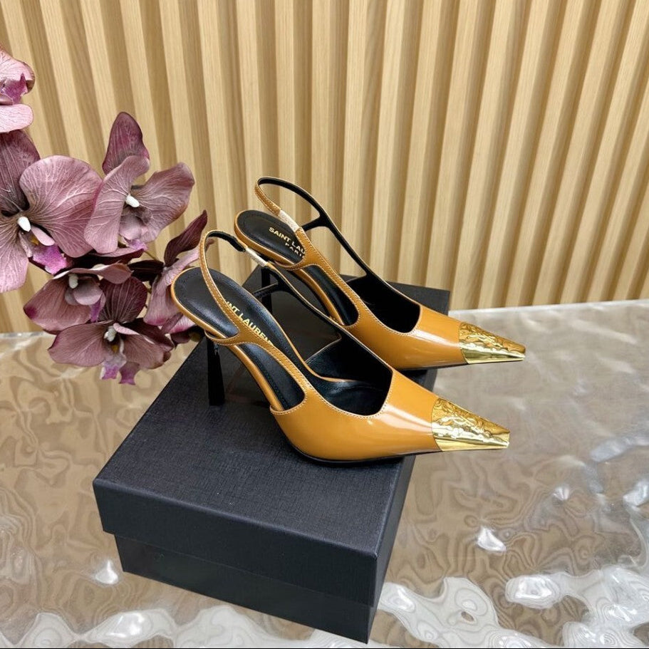 Saint Laurent Scarpin Slingback Jeanne  Chestnut