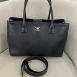 Chanel Executive Cerf Tote Black Leather Gold Hardware .