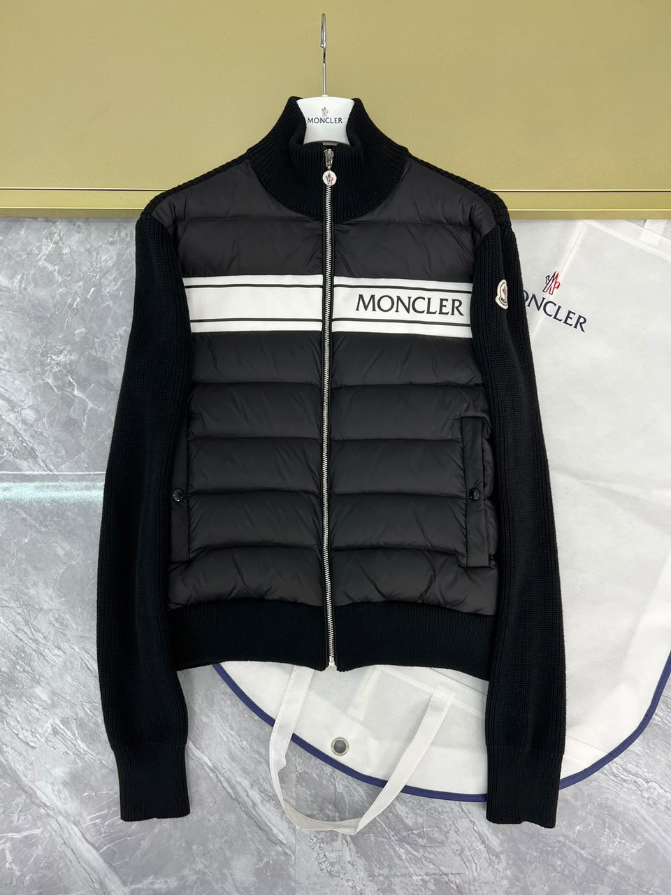 Moncler Padded Wool Zip-Up Jacket Black/White