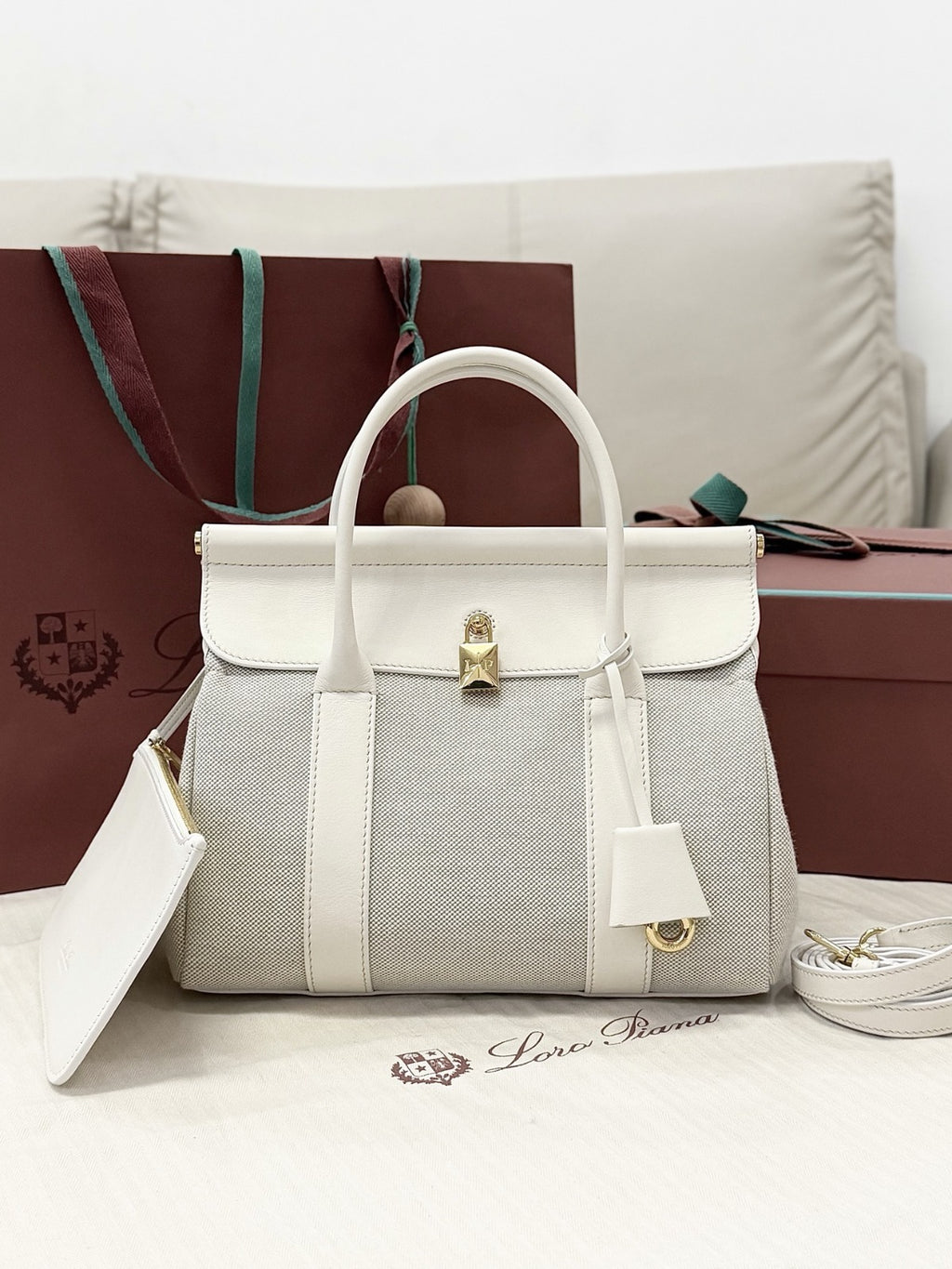 Loro Piana Loom L25 Tote Bag White/Grey