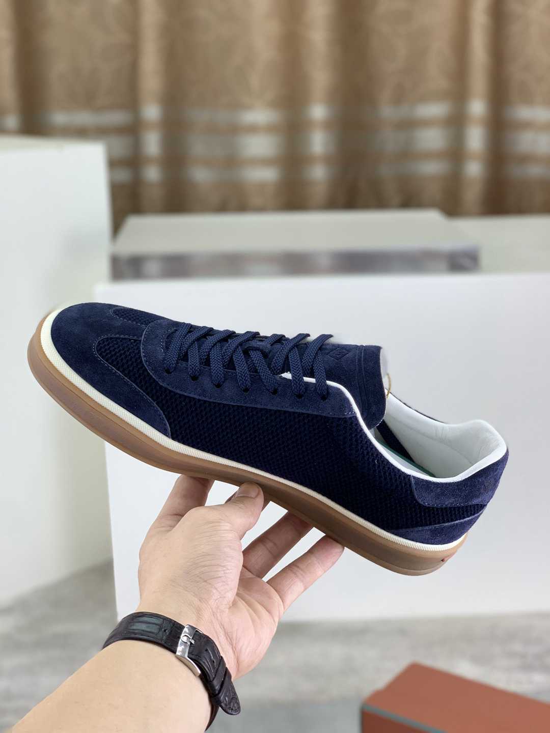 Loro Piana Tennis Walk Sneaker Navy Blue .