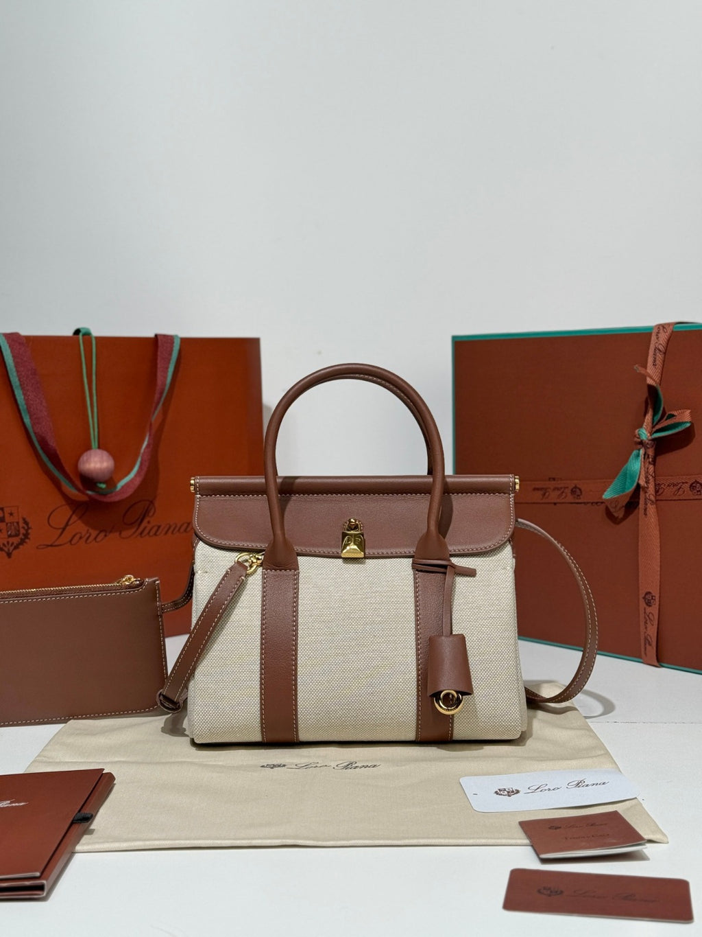 Loro Piana Loom L25 Bag Cream/Brown