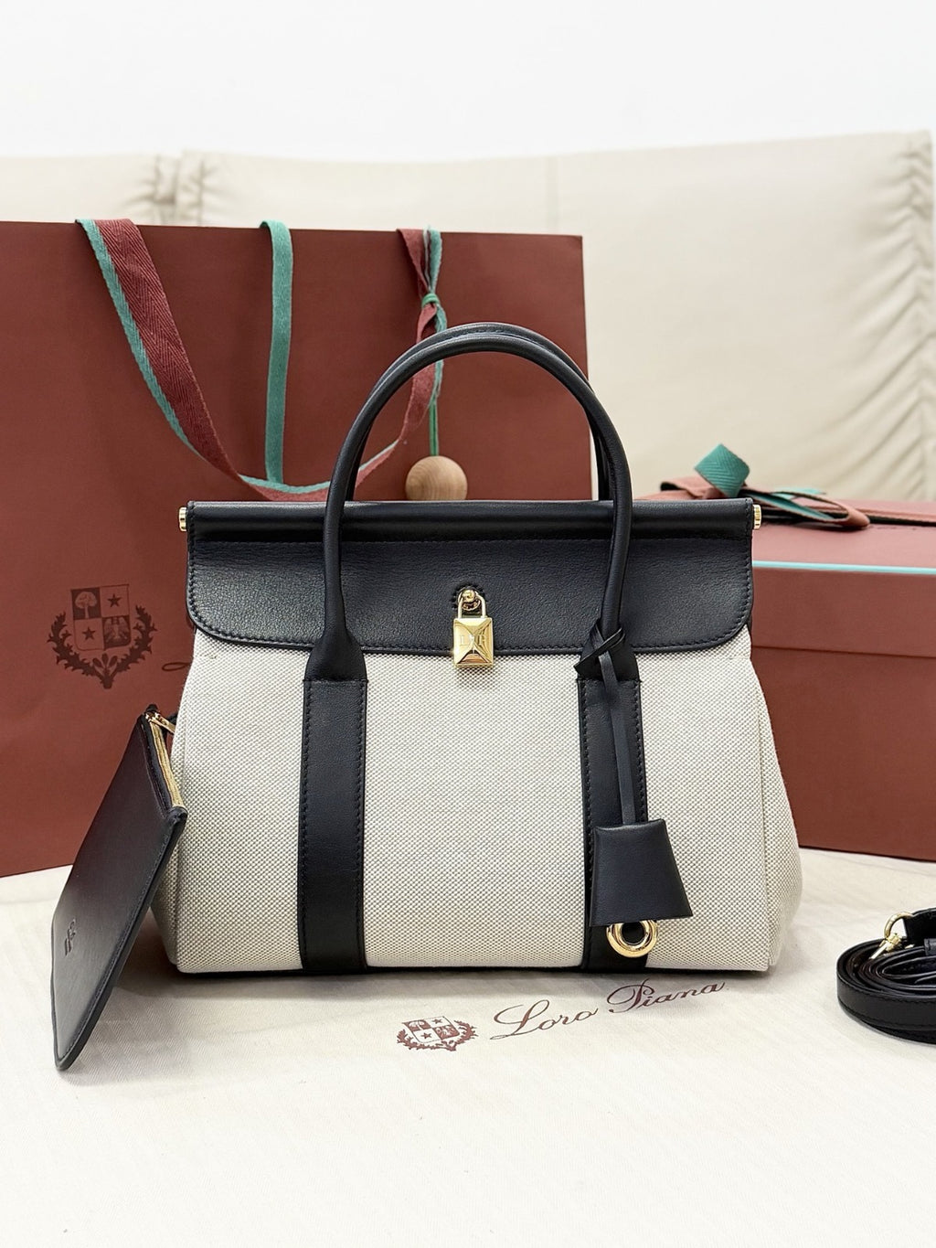 Loro Piana Loom L25 Tote Bag Natural/Black