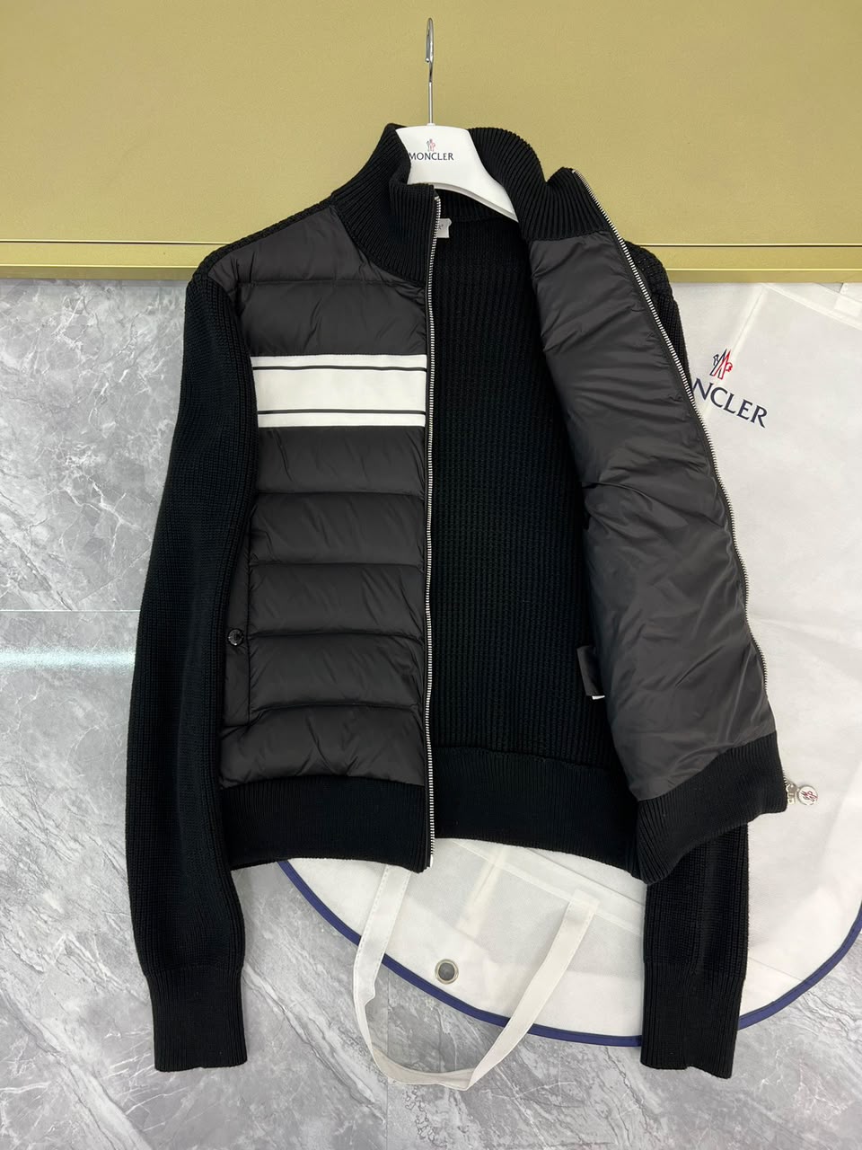Moncler Padded Wool Zip-Up Jacket Black/White