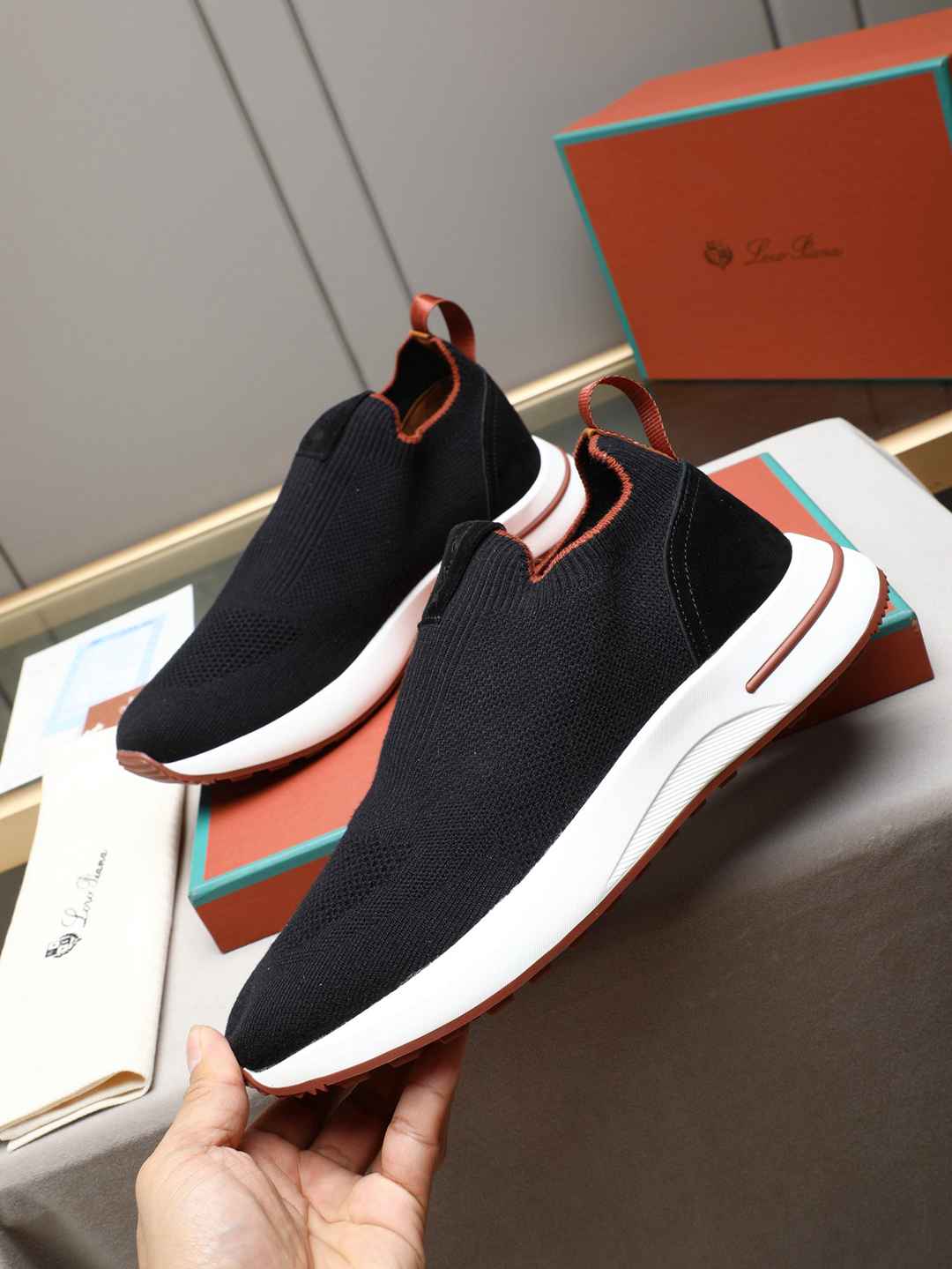 Loro Piana 360 flexy Walk Sneaker Black/Brown .