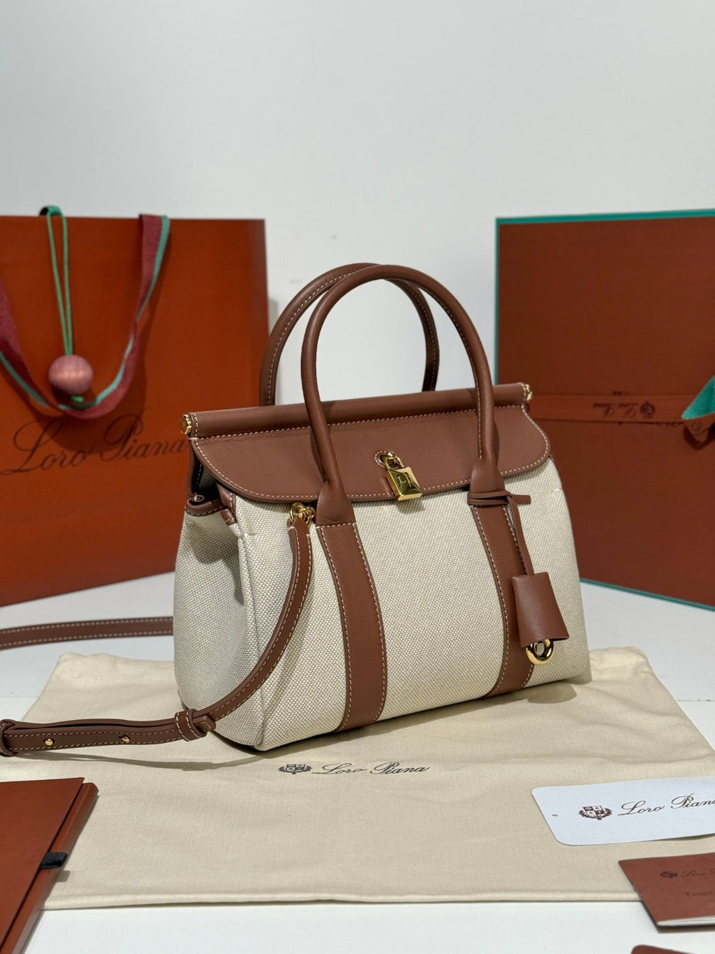 Loro Piana Loom L25 Bag Cream/Brown