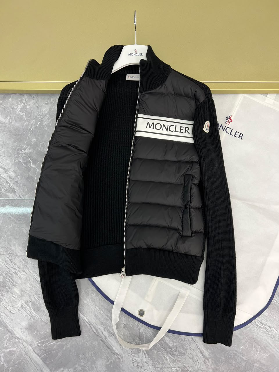 Moncler Padded Wool Zip-Up Jacket Black/White
