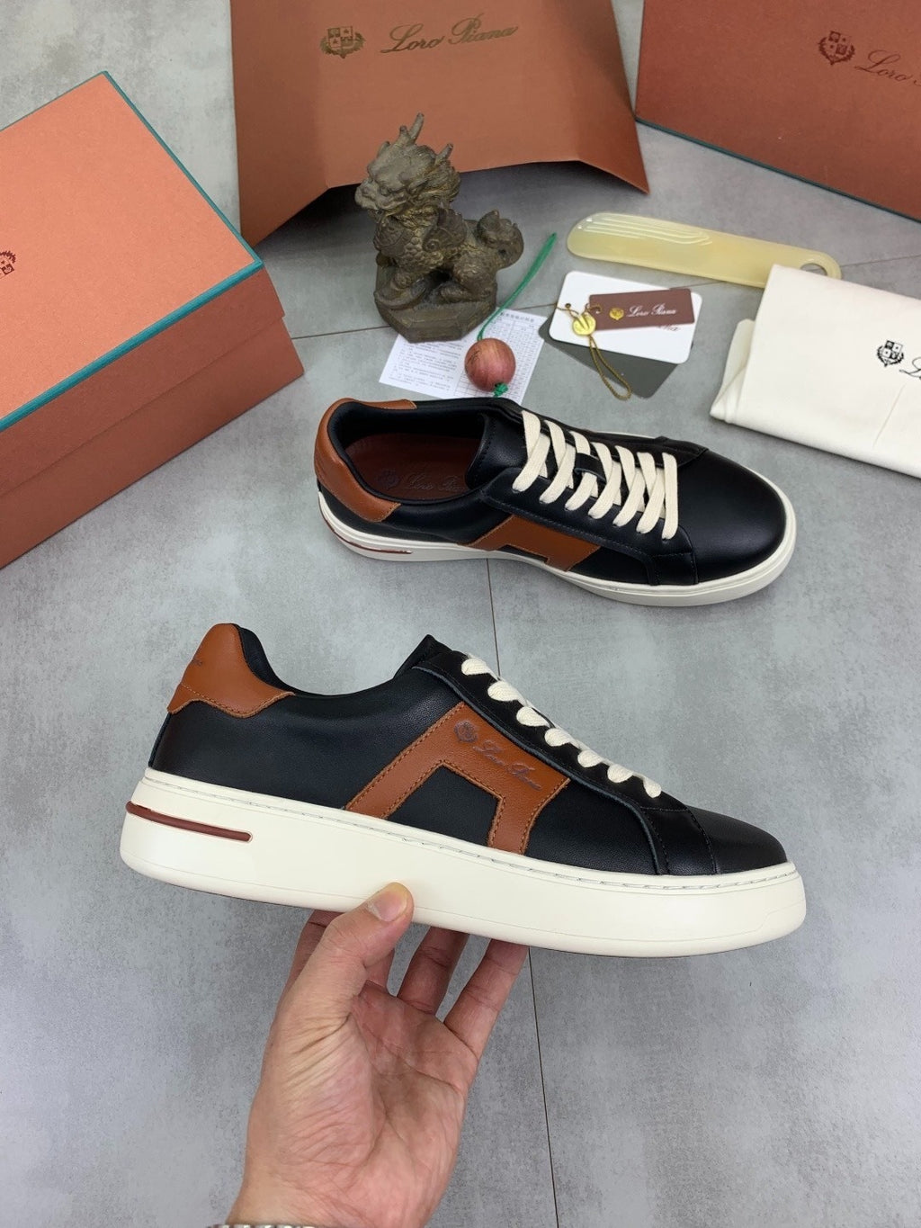 Loro Piana Newport Walk Sneaker Black/Brown .