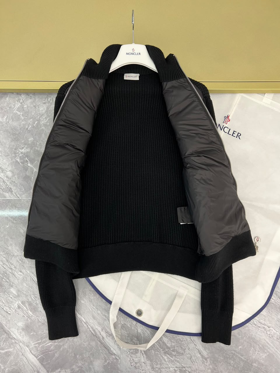 Moncler Padded Wool Zip-Up Jacket Black/White