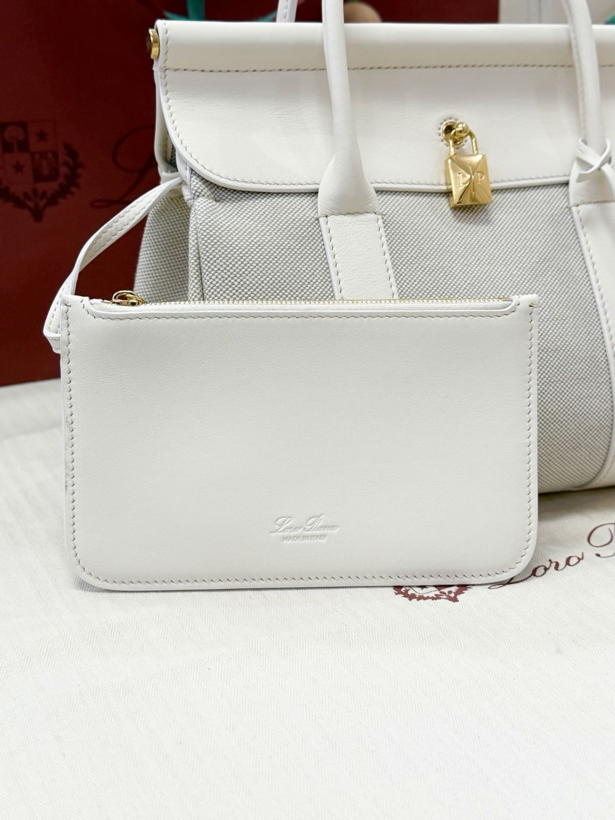 Loro Piana Loom L25 Tote Bag White/Grey