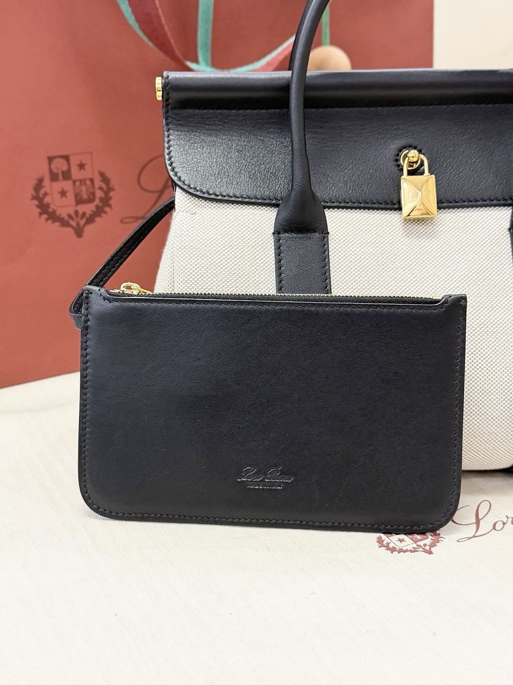 Loro Piana Loom L25 Tote Bag Natural/Black