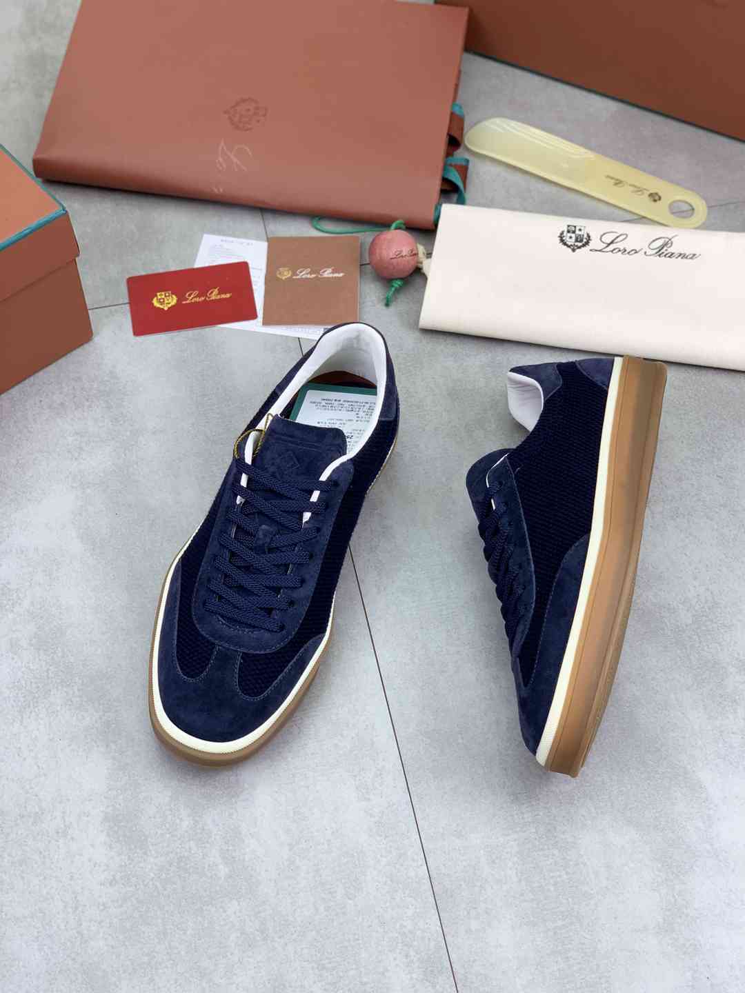 Loro Piana Tennis Walk Sneaker Navy Blue .