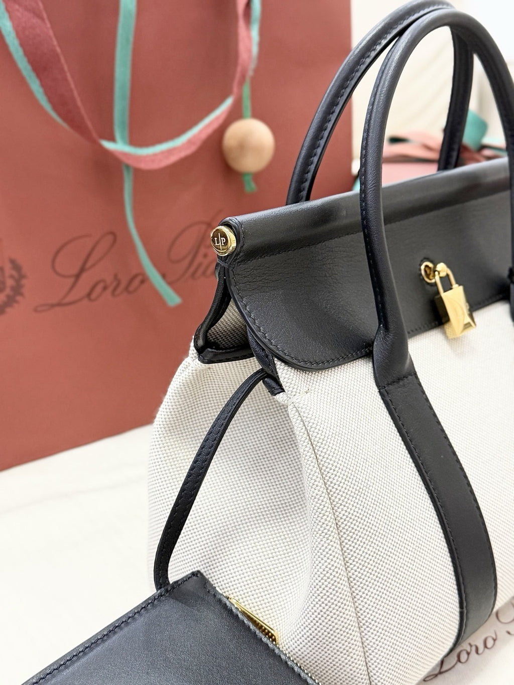 Loro Piana Loom L25 Tote Bag Natural/Black