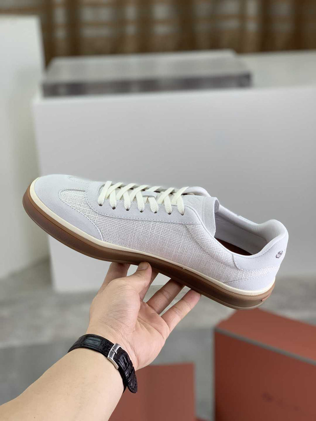 Loro Piana Tennis Walk Sneaker White/Brown .