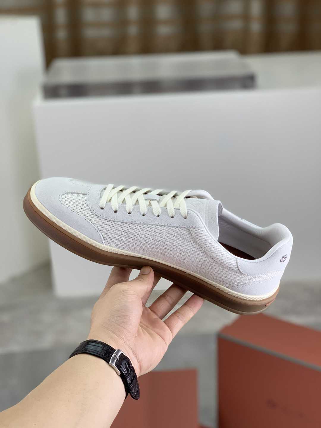 Loro Piana Tennis Walk Sneaker White/Brown .