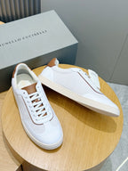 Brunello Cucinelli contrast-trimmed low-top Sneaker White/Tan Brown