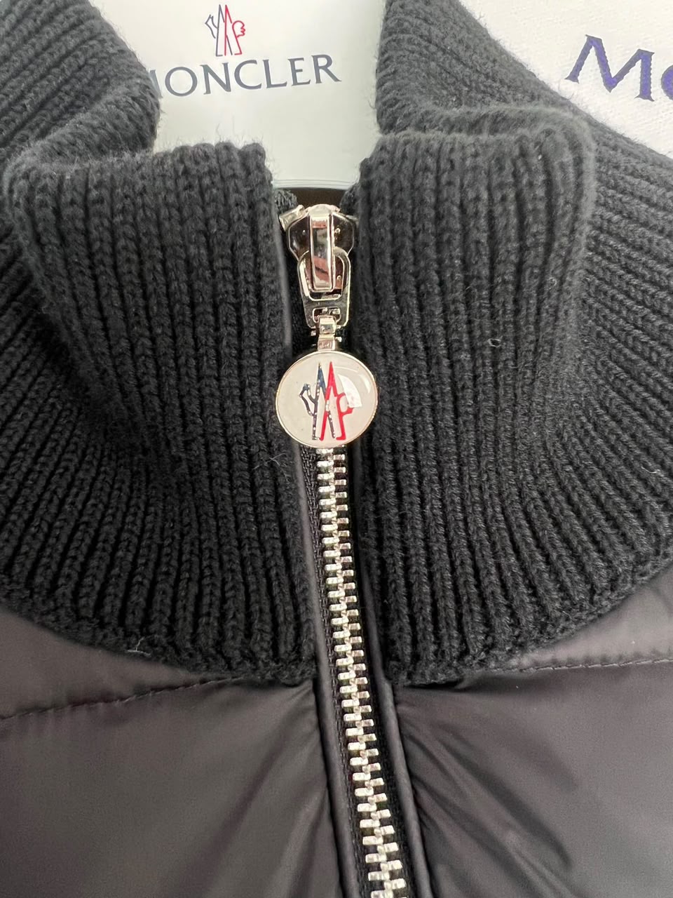 Moncler Padded Wool Zip-Up Jacket Black/White
