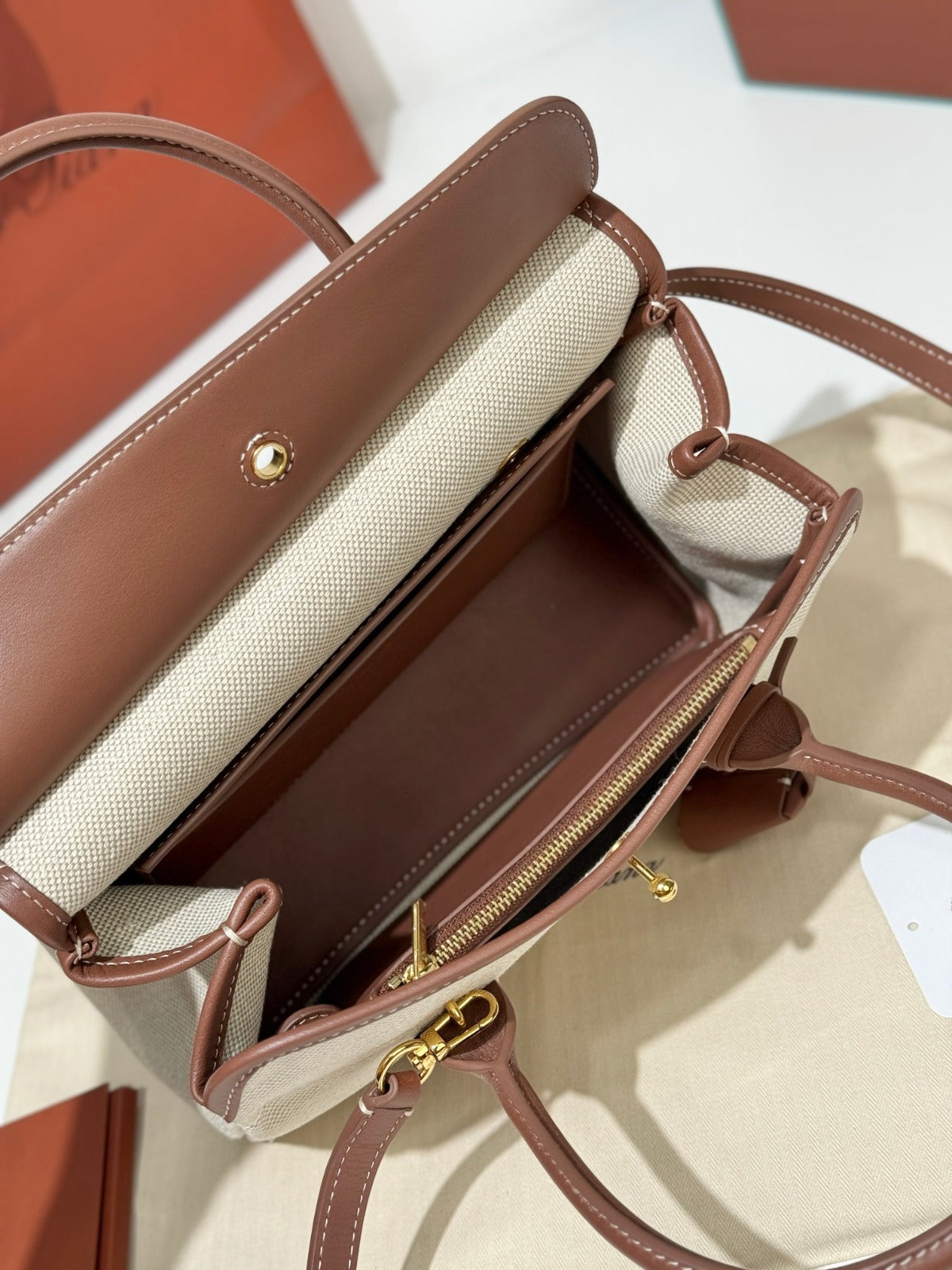Loro Piana Loom L25 Bag Cream/Brown
