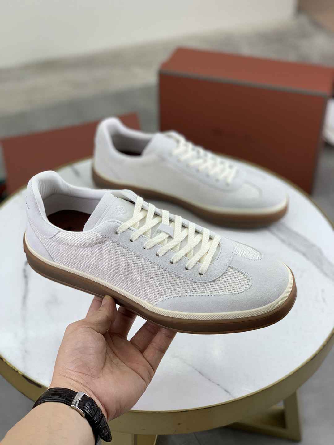Loro Piana Tennis Walk Sneaker White/Brown .